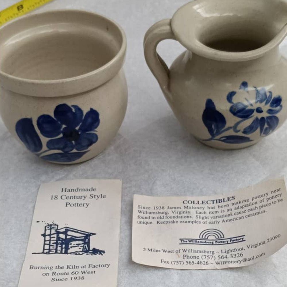 Williamsburg Salt Glaze Pottery Sugar & Creamer Stamped WBP 2000